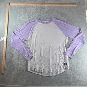 Under Armour HeatGear Mens Medium Grey Purple Raglan Long Sleeve Shirt Loose Fit